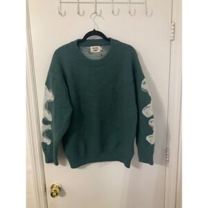 Aelfric Eden Skeleton Graphic Knit Sweater Teal Green Womens Small Streetwear